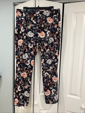 Preswick and Moore Floral Print Slim Pants - Black Base with Flowers